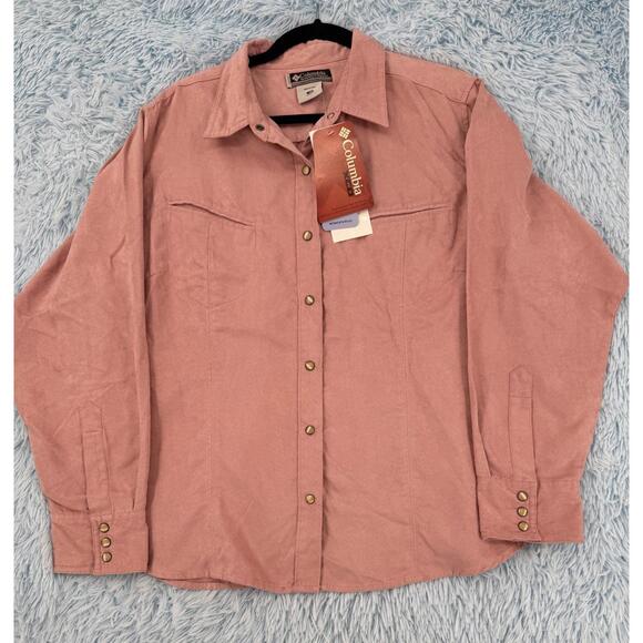 Columbia Tops - Columbia Women’s 1X Plus Shirt Rosa Siskiyou Pass Long Sleeve Snap Button Outdoo